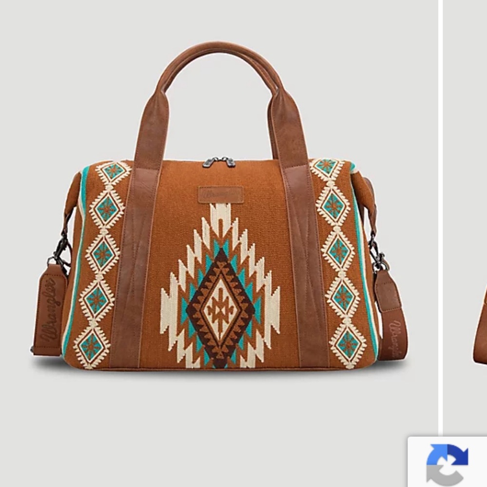 Western Style Brown and Turquoise Tote Bag Wrangler